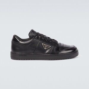 PRADA Mens Downtown Triangle Logo Leather Lace Up Sneakers Shoes Size UK 8.5